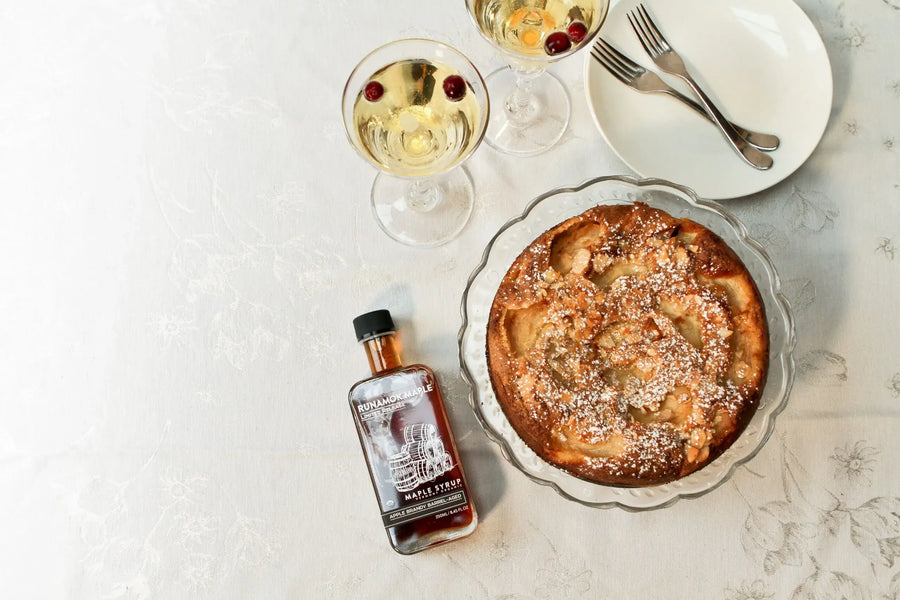 Apple Almond Cake Drizzled with Apple Brandy Barrel Aged Maple