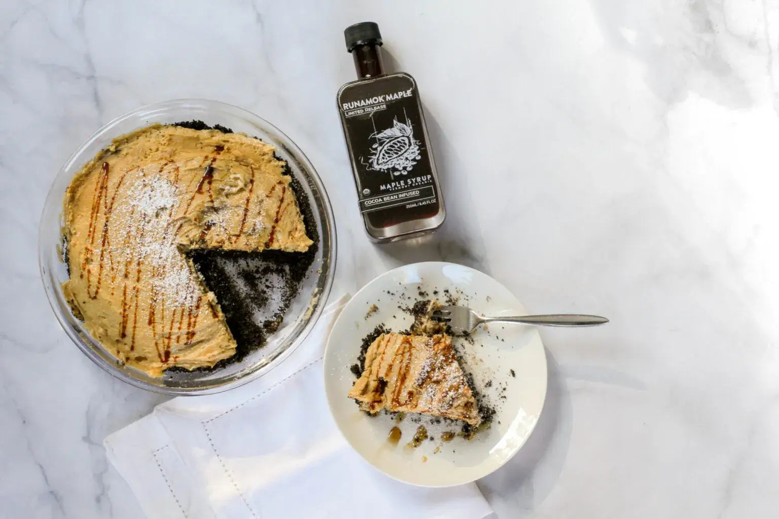 Runamok Maple - Recipe Peanut Butter Pie with Cocoa Bean Infused Maple Drizzle